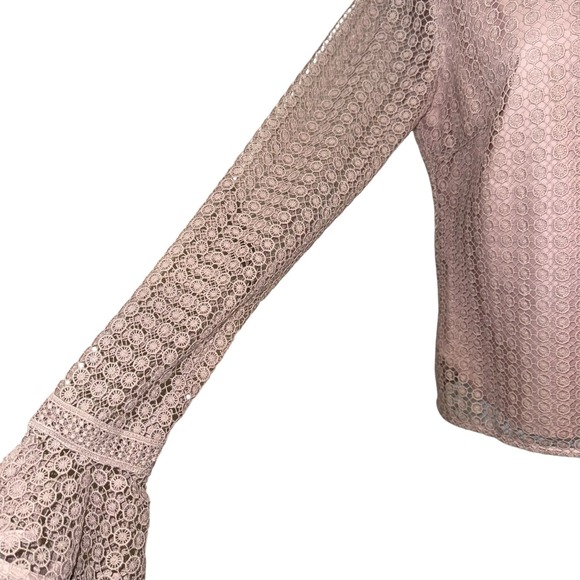 RACHAEL‎ PARCELL Genevieve Dusty Pink Lace Mock Neck Bell Sleeve Top NWOT Small - Picture 5 of 9